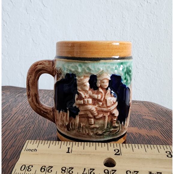 Vintage Relief Mold German Beer Stein Miniature Mug – Soldier Scene – 2.5 in - Picture 4 of 7